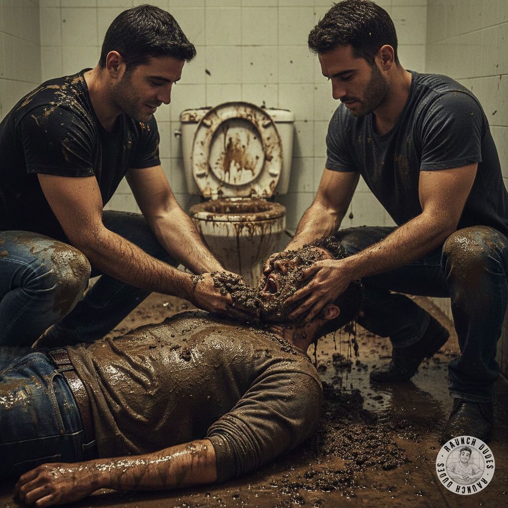 Two ripped guys taking turns dumping on this hunk’s back in a public toilet—dirty, raw, and so fucking hot. Who wouldn’t...