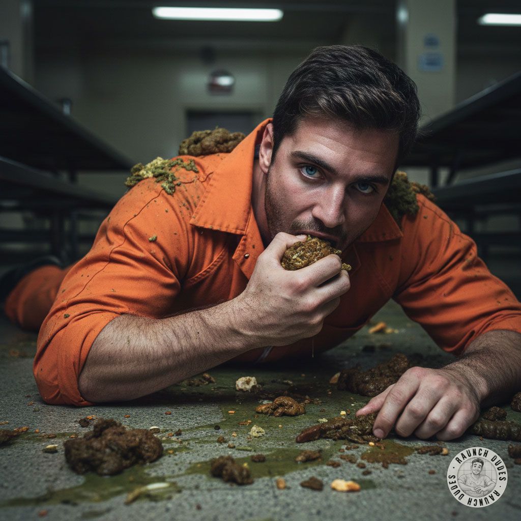Nothing hotter than a dirty inmate feasting on fresh shit, licking it off the vomit-covered floor. Pure filth, pure...