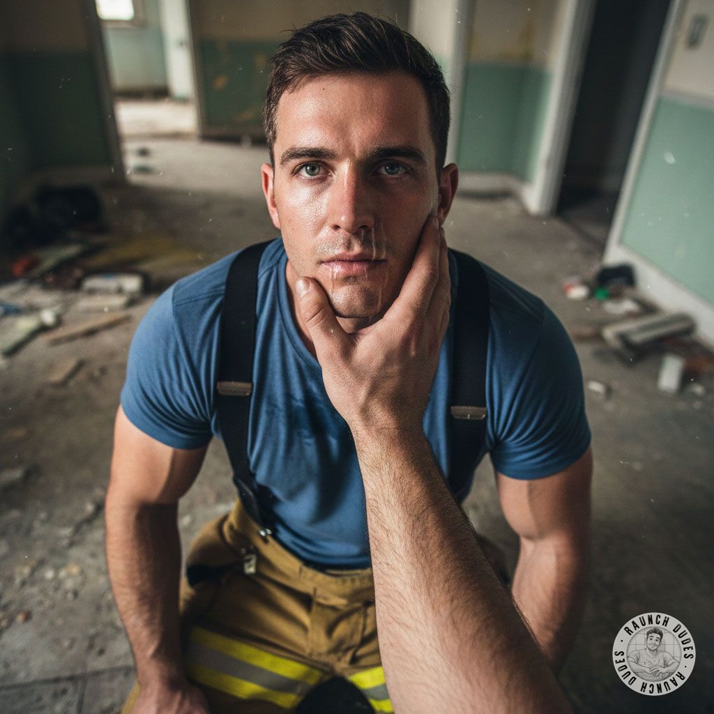 Hot firefighter on his knees, ready to serve 🔥💦 His uniform barely hiding the filthy desires beneath. Who’s gonna take...
