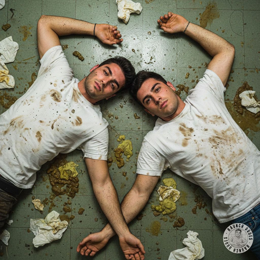 Two boys covered in filth, laughing as they roll in shit and puke on a public bathroom floor. Nothing hotter than...