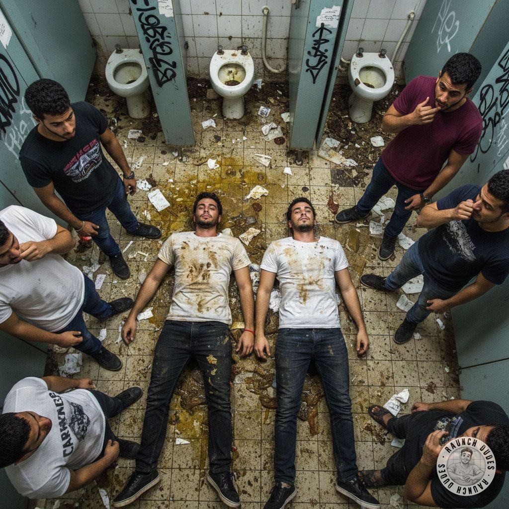 Two boys covered in shit & vomit on a public bathroom floor, ready to be worshipped. The filthier, the better. Who’s joining...