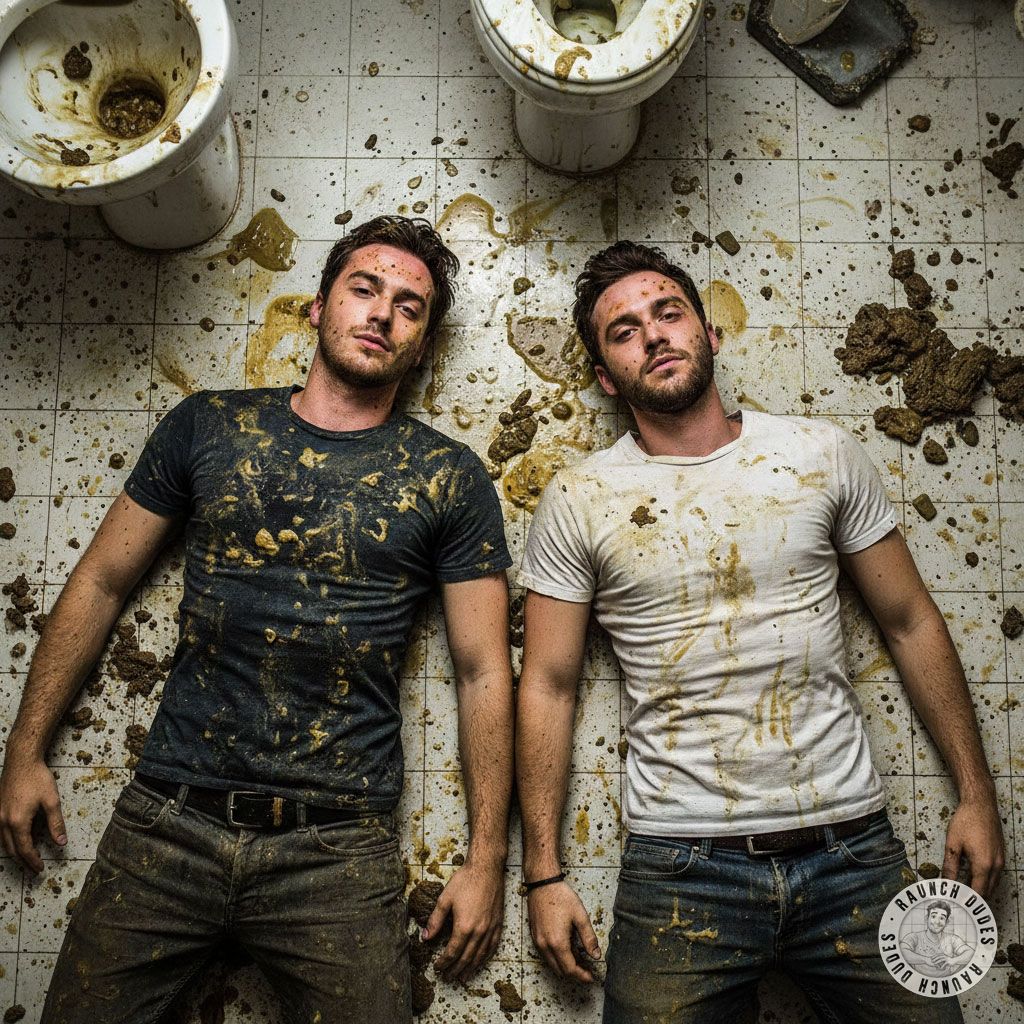 Two boys covered in shit & puke on a public bathroom floor—dirty, wild, and absolutely into it. 😈💦 #gayscat #gaypuke #filth...