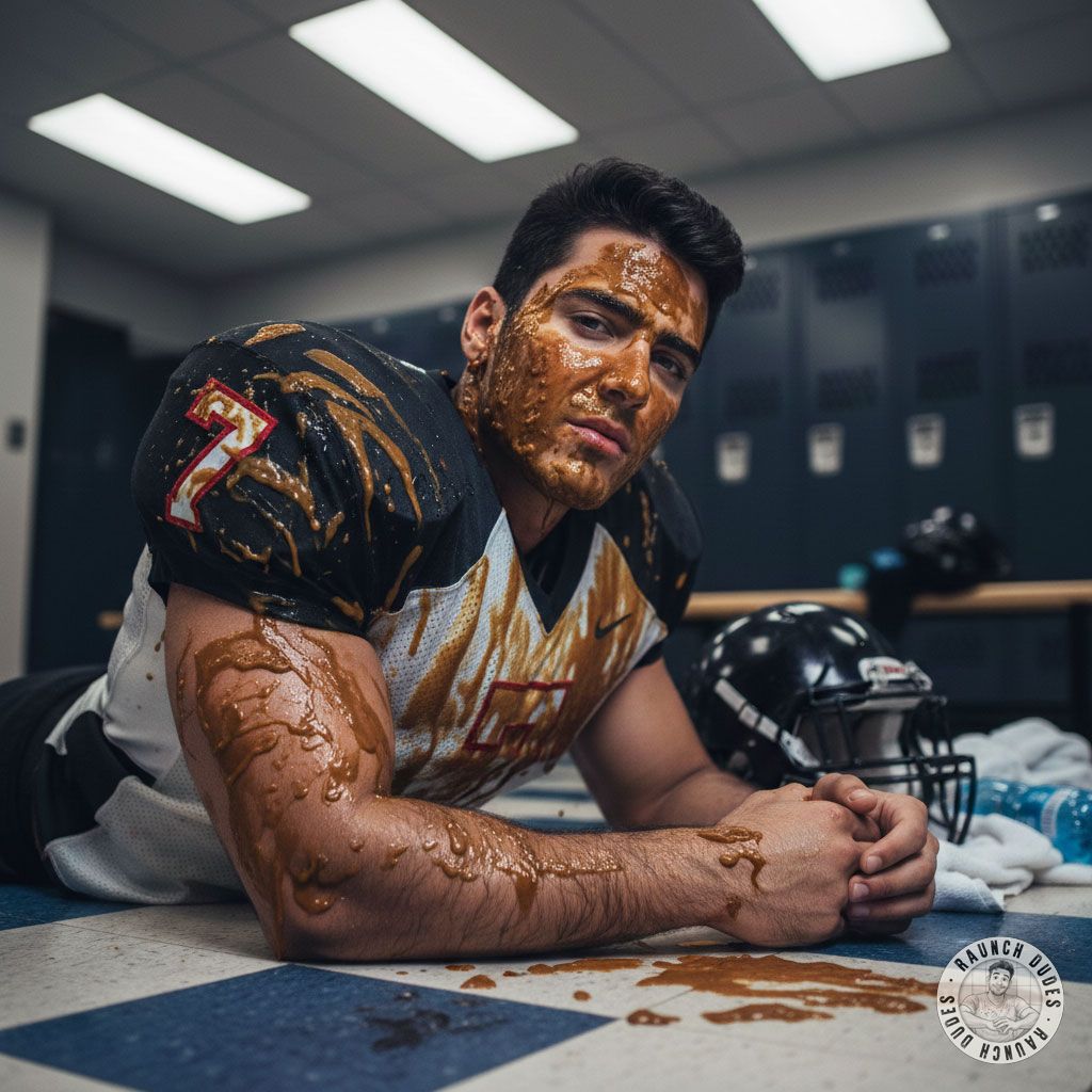 Dirty, sweaty, and covered in filth—this football player’s spogliatoi session is next-level. 😈💦 Who’s ready to get messy?...