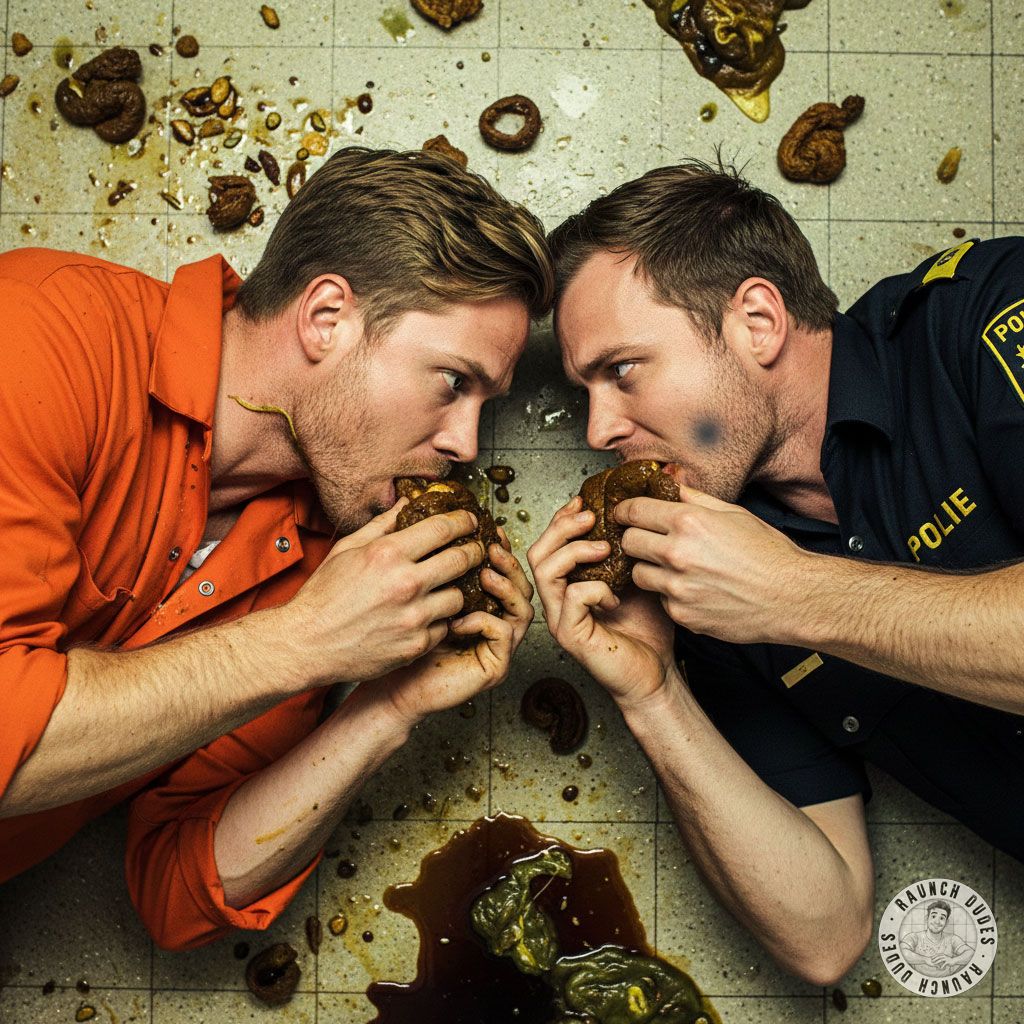 Nothing hotter than two men in uniform getting down & dirty—detective & inmate feasting on filth, surrounded by puke. Pure,...