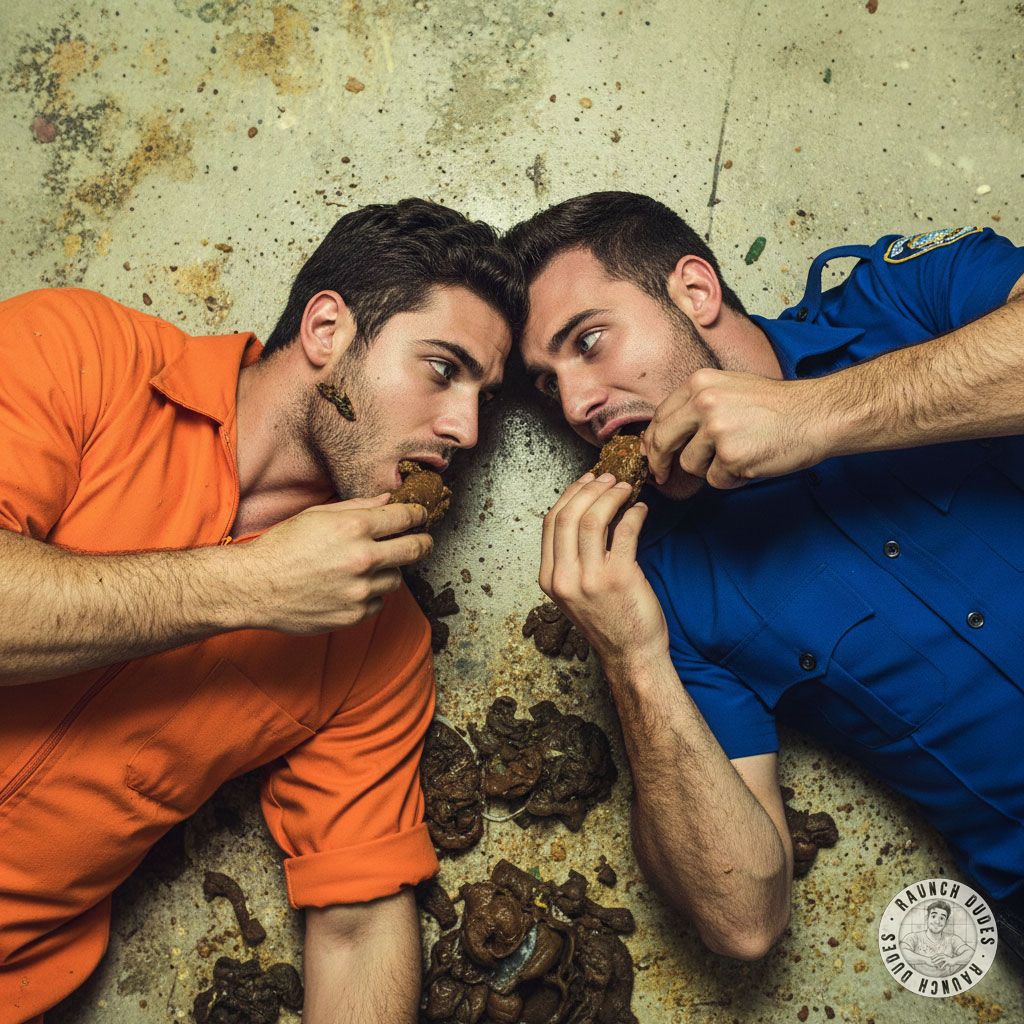 Nothing hotter than two men in uniform getting down & dirty—detective & inmate feasting on shit while drowning in puke. 😈🔥...
