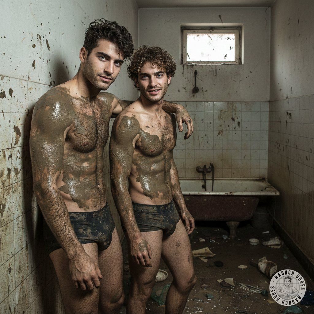 Two boys covered in mud, lips locked in a dirty embrace—nothing hotter than tasting the earth on their skin. 😈💦 #filth...