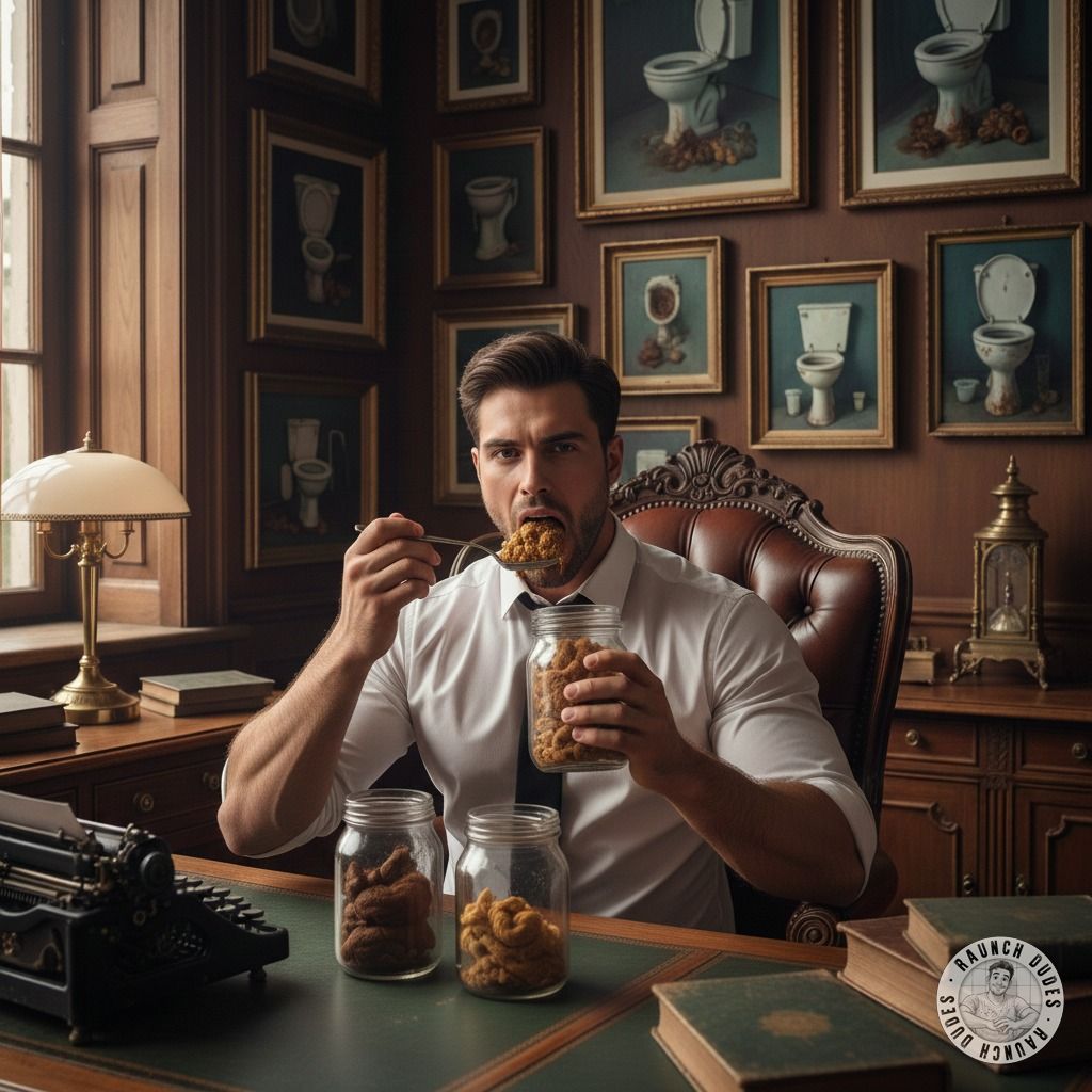 Indulge in the finest art of filth—this wealthy pervert feasts on shit in a room of dirty toilet masterpieces. 🍑💦 #gayscat...