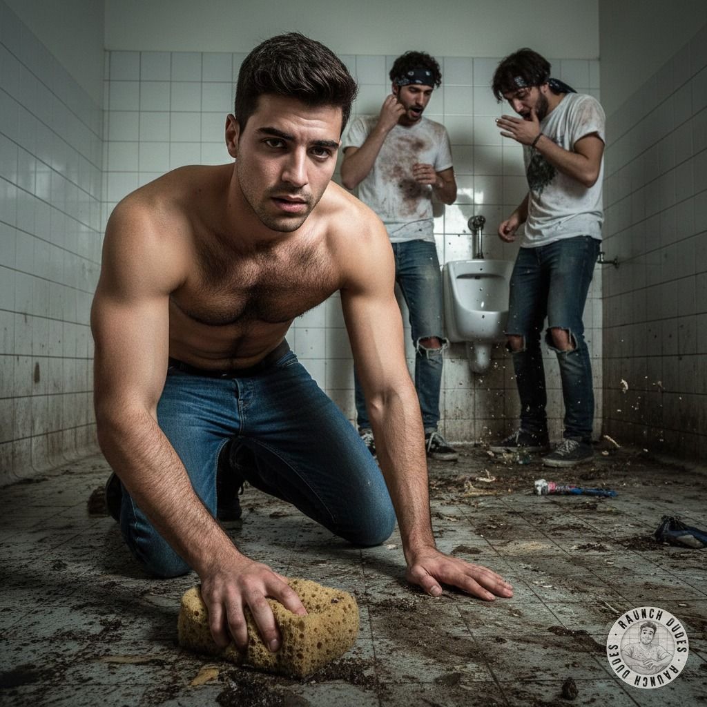 Nothing hotter than a ripped handyman scrubbing away my mess—kneeling, glistening, and loving every filthy second. 😈💦...