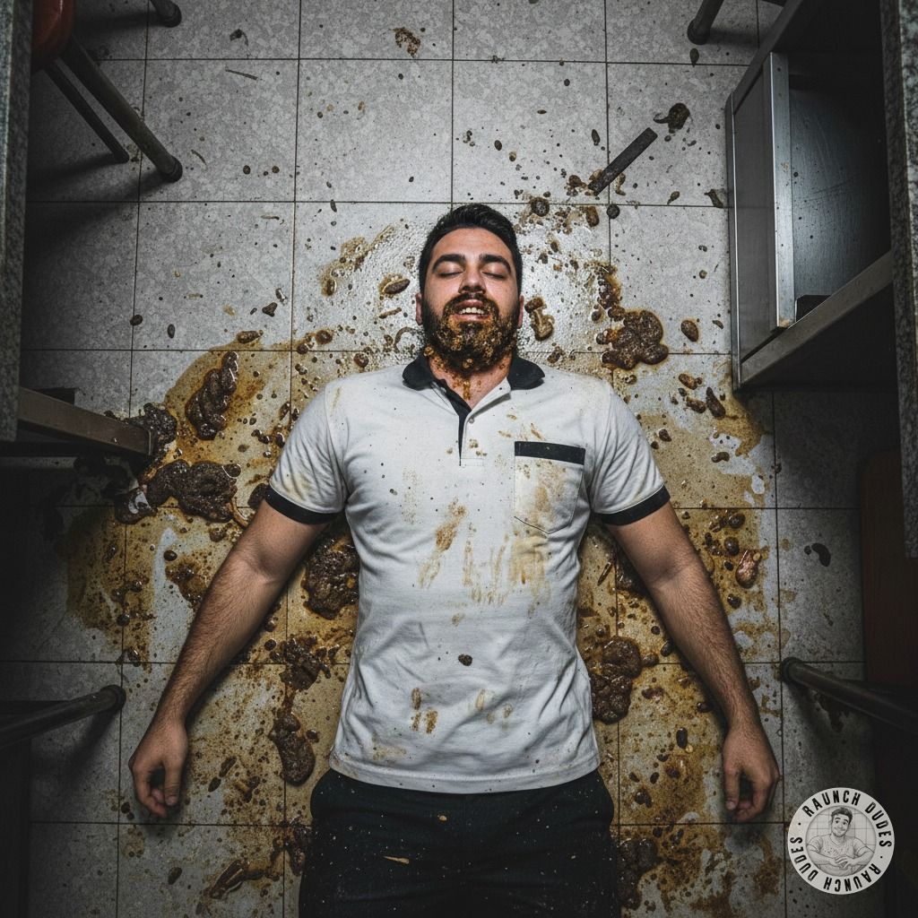Imagine a depraved Arab kebab guy sprawled in his own vomit and shit on the bar floor—absolute filth, absolute perfection....