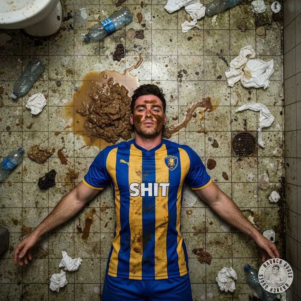 Sinking into depravity like a champion—this footballer’s bathroom floor is his throne of filth. 💦💩 #gaypuke #gayscat...