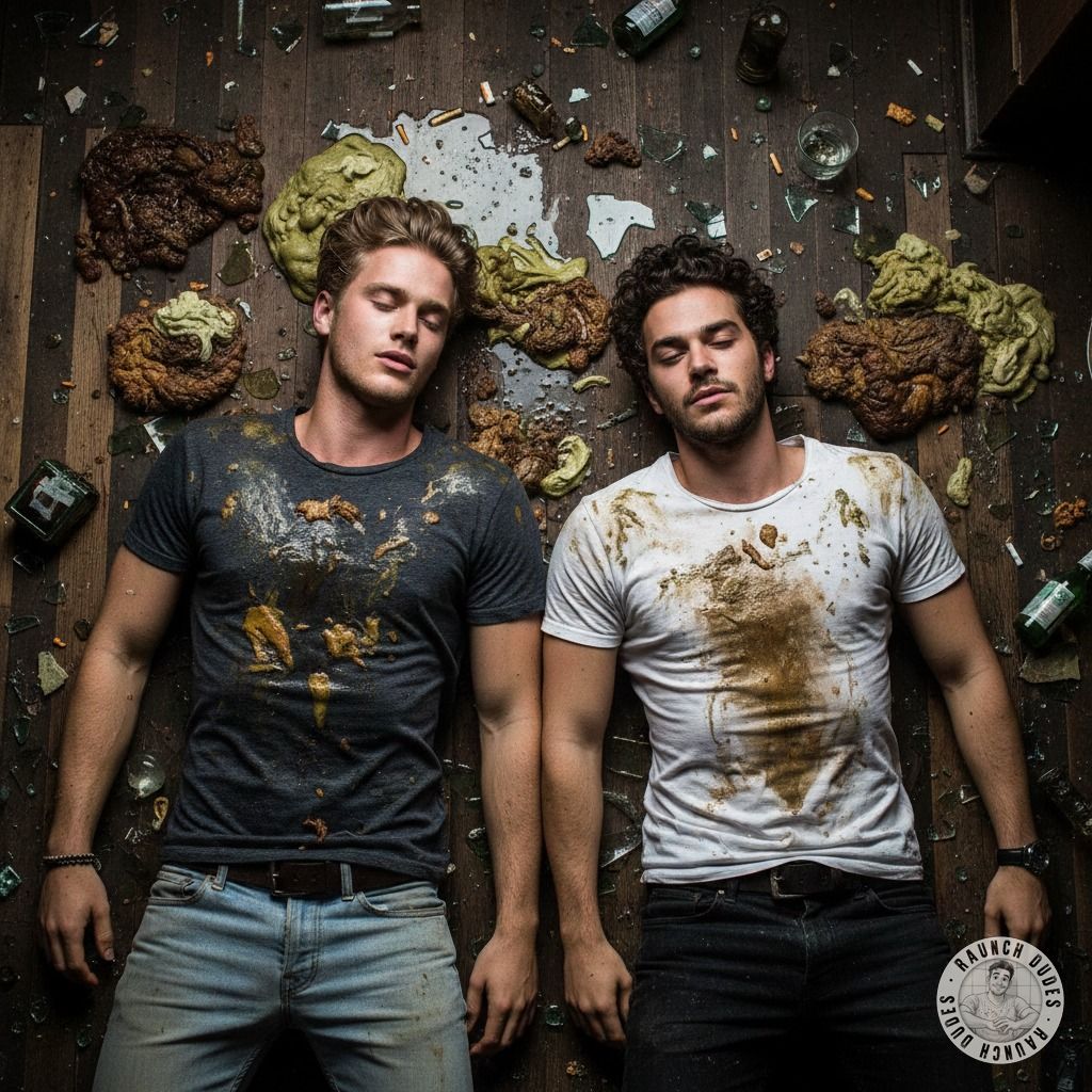 Two depraved boys sprawled in puke & shit, lost in filthy bliss. The stench of sin is intoxicating—nothing hotter than...