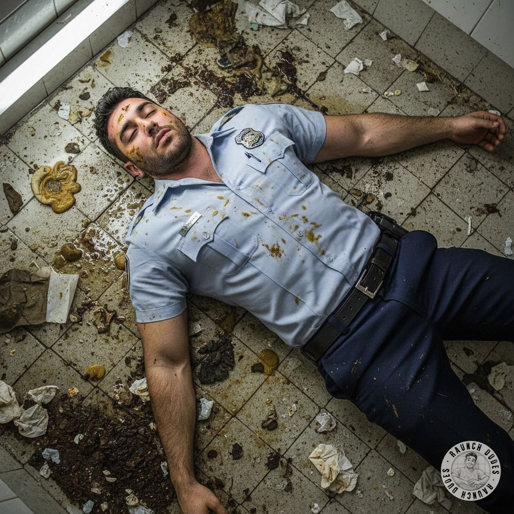 Dirty cop sprawled in puke & shit—this is the filthiest fantasy come to life. 😈💦 #gaypuke #gayscat #dirtycops #humiliation