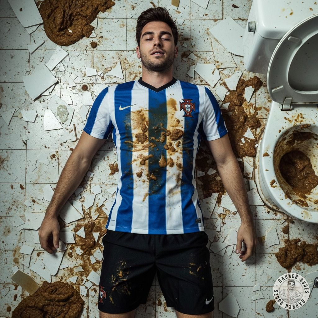 🔥💦 A depraved footballer sprawled in vomit & shit on the bathroom floor—pure filth, pure desire. #gaypuke #gayscat...