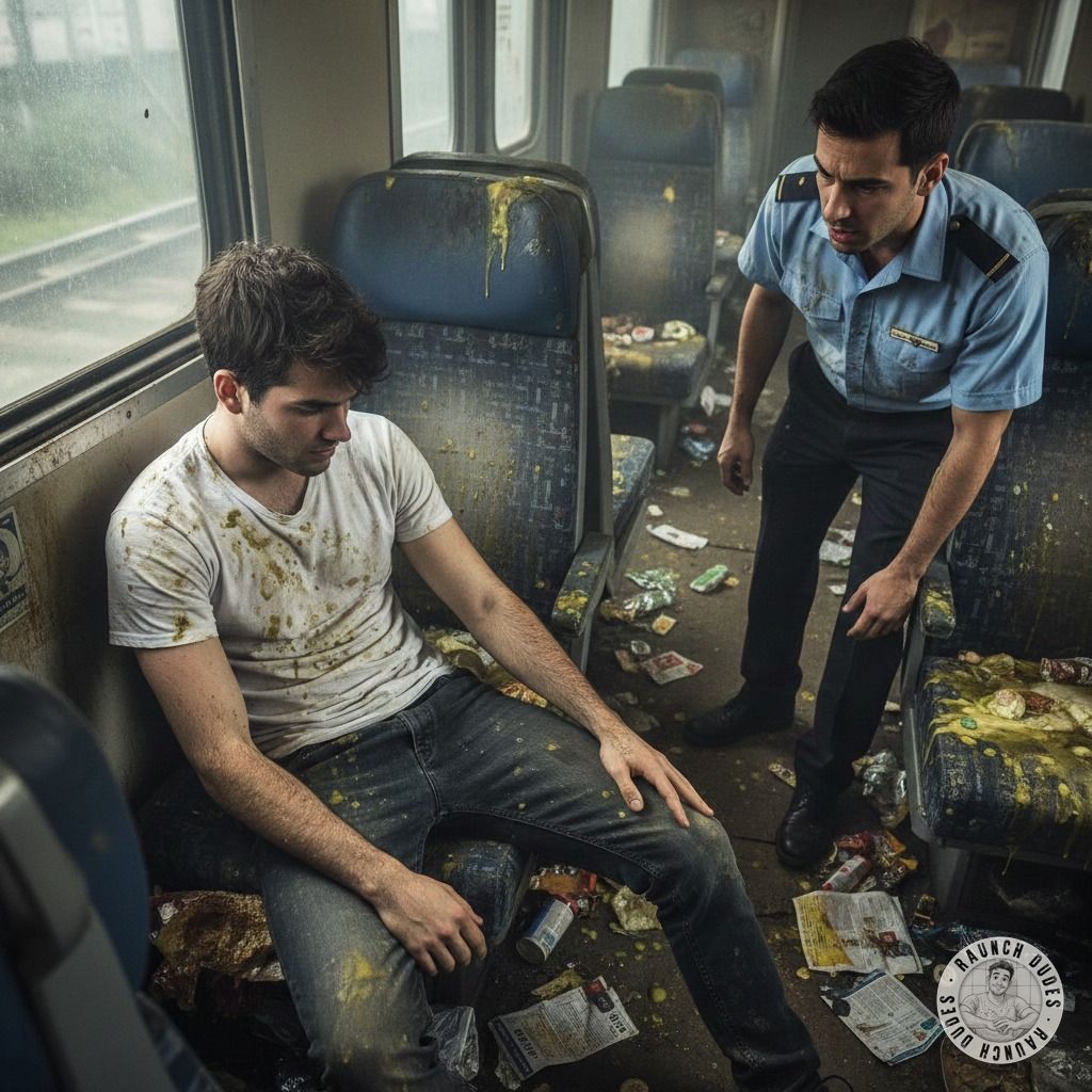 Riding the filthy train, covered in puke and shit—nothing hotter than a depraved mess. 😈💦 #gaypuke #dirtytrain #uniform...
