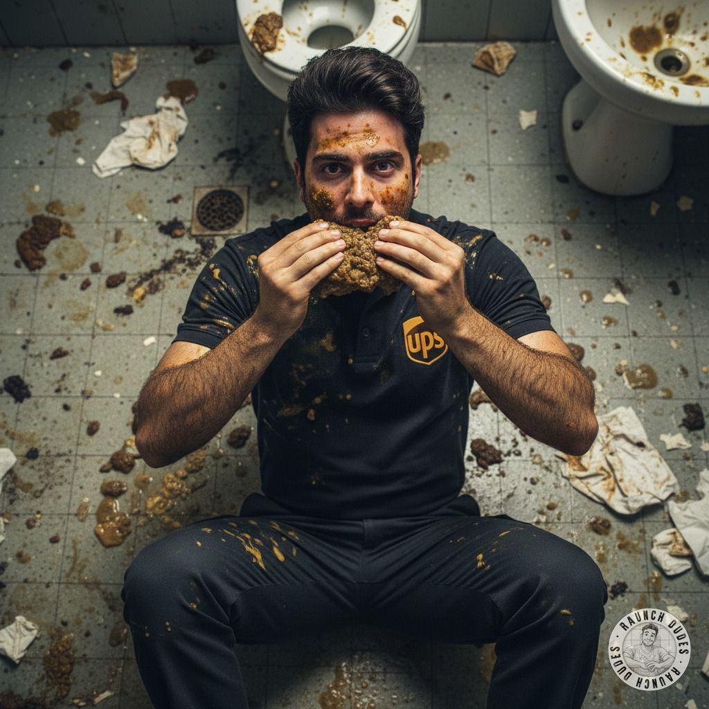 Nothing hotter than a filthy courier licking shit off the floor, covered in vomit & mess. Pure depravity, pure desire....