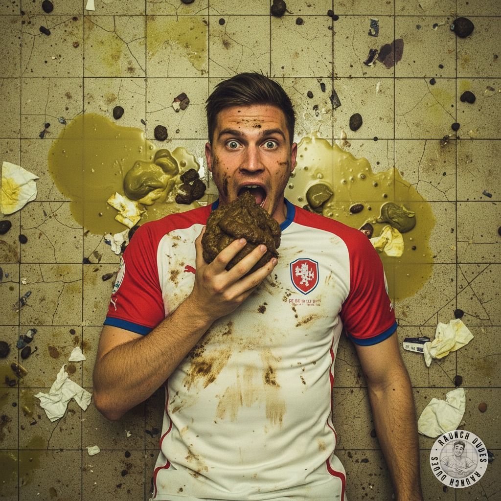 Dirty, depraved, and absolutely into it—this footballer is devouring filth like it’s his last meal. 😈💦 The floor’s a mess of...