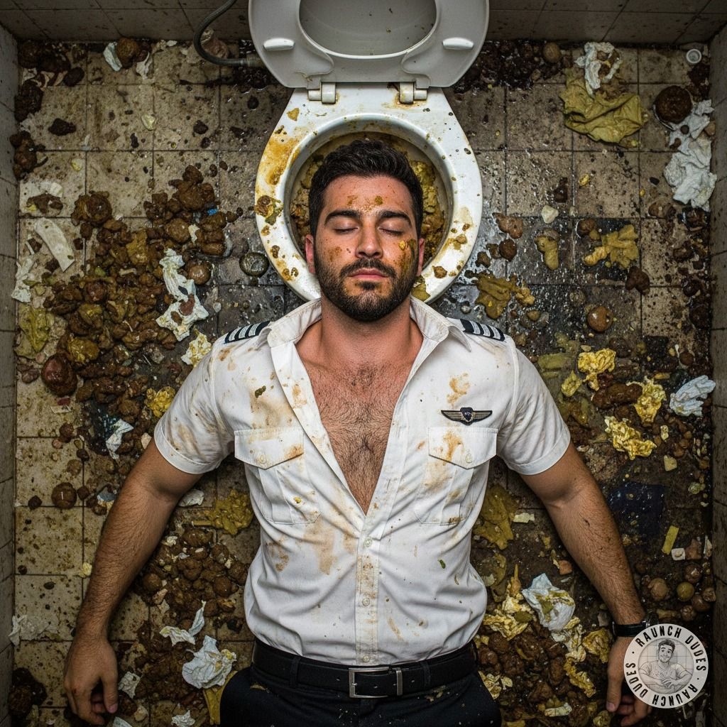 Pilot’s filthy fantasy: sprawled in vomit & shit, his cock throbs for more. Who’s ready to join the mess? #gayscat...