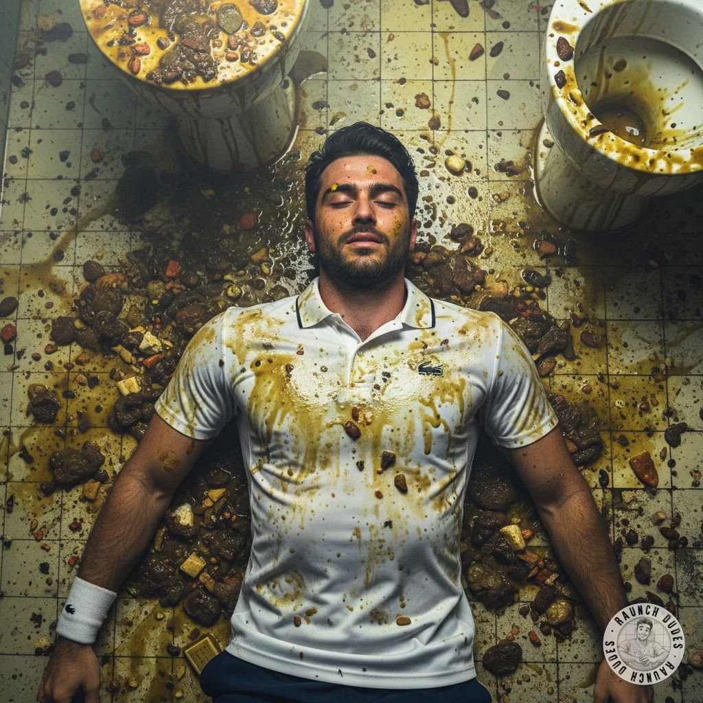 Nothing hotter than a sweaty, depraved tennis player sprawled in his own filth—vomit, piss, and shit smeared all over that...