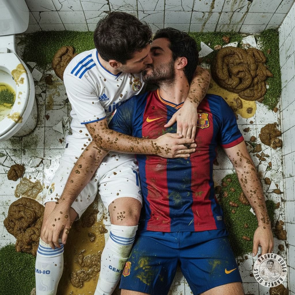 Two depraveds footballers making out in a filthy locker room, lips locked in vomit and shit—pure, raw, and unapologetically...