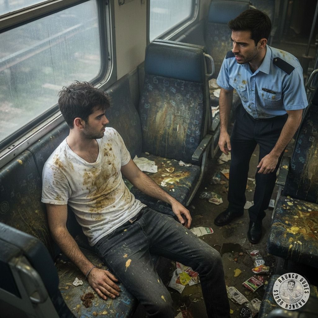 Riding the filthy train with a depraved boy covered in vomit & shit—nothing hotter than a pervert lost in his own mess. 😈💦...