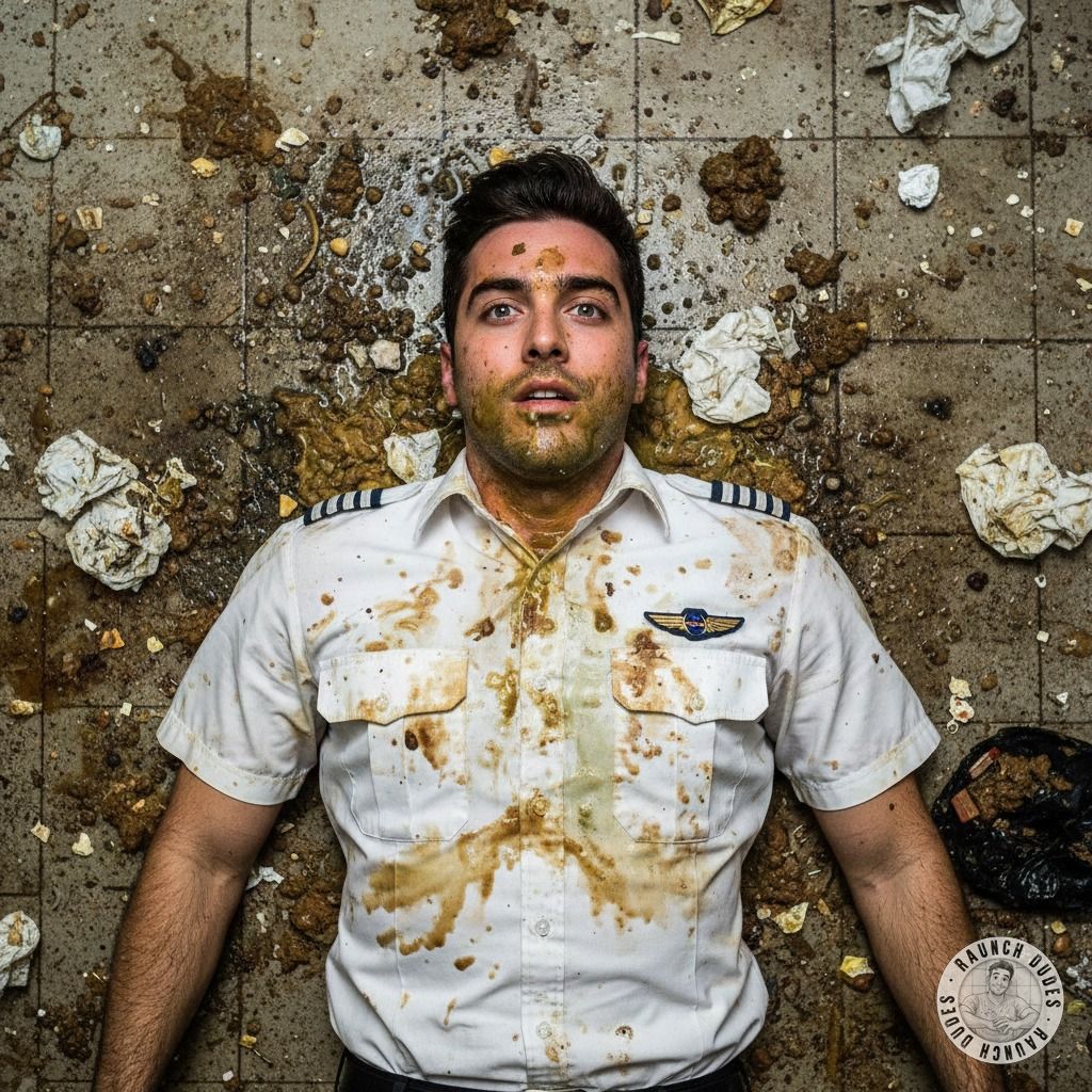 Dirty pilot, filthy floor—vomit, piss, and cum stains tell the story of a night lost in depravity. Who’s ready to join the...