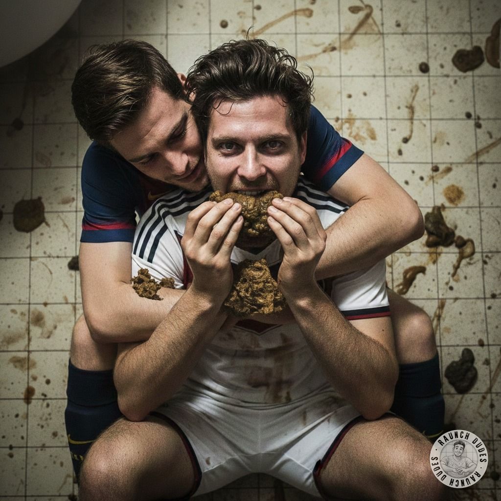 Two footballers locked in a filthy embrace, devouring shit in the locker room. 😈💦 The raw, unfiltered thrill of taboo...
