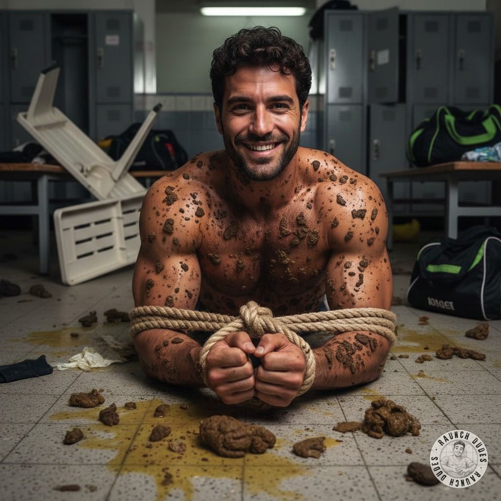 Bound in the locker room, surrounded by filth—this European boy’s submission is pure art. The stench of shit and vomit...