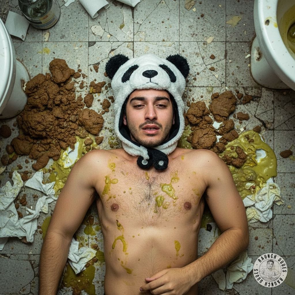 Nothing hotter than a panda boy sprawled in his own mess, covered in puke and shit—pure filthy perfection. 🐼💦 #gaypuke...
