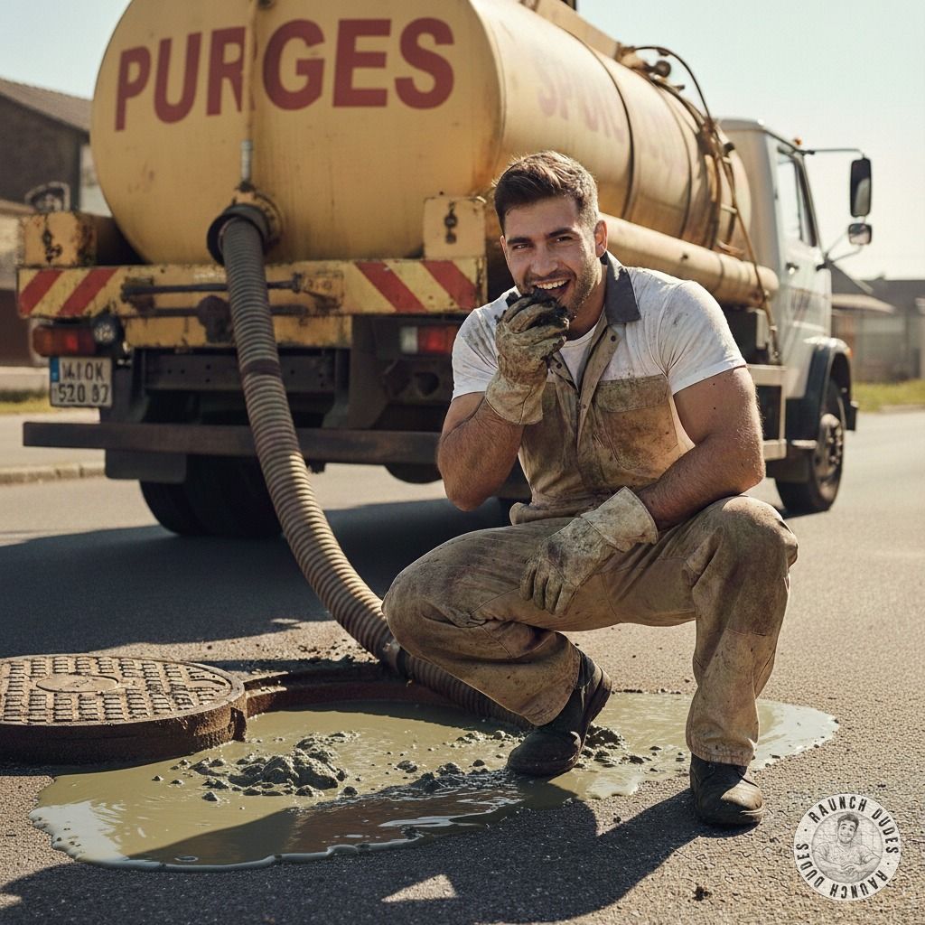 This pervert found his dream job—sewer cleaning means endless fresh shit to feast on! 💩😋 Who else loves a good gayscat...