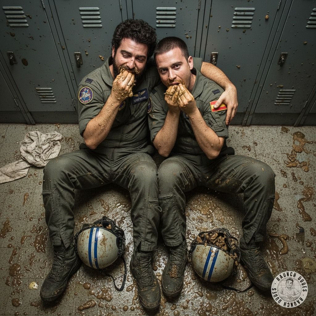 Two twisted pilots feast on filth, sprawled in their own mess—nothing hotter than a gay scat feast mid-flight! 😈🔥 #gayscat...