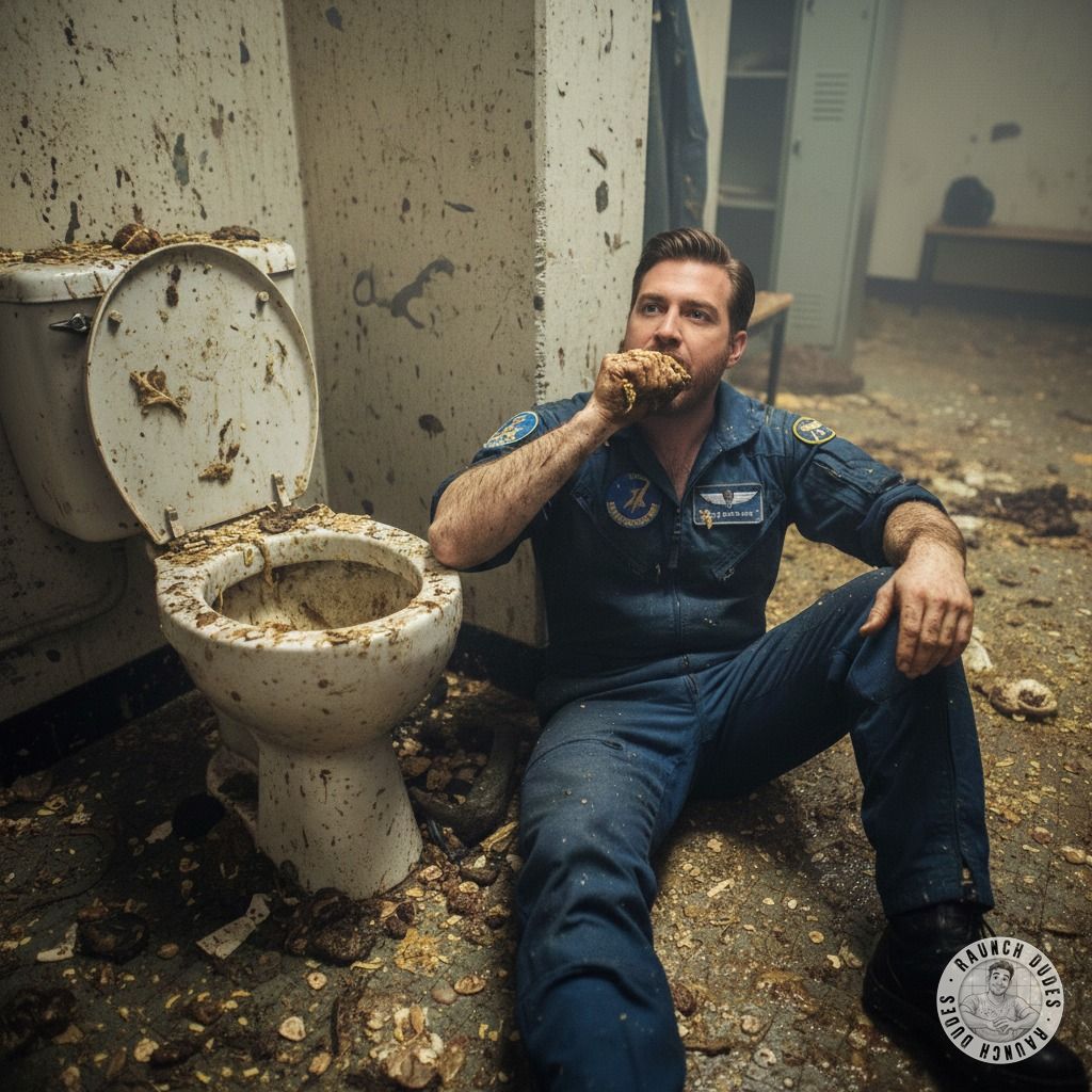 Pilot pervertito che si gode un cesso pubblico 😈💦 Niente è più hot che leccare merda in un luogo incolto, vero? #gayscat...