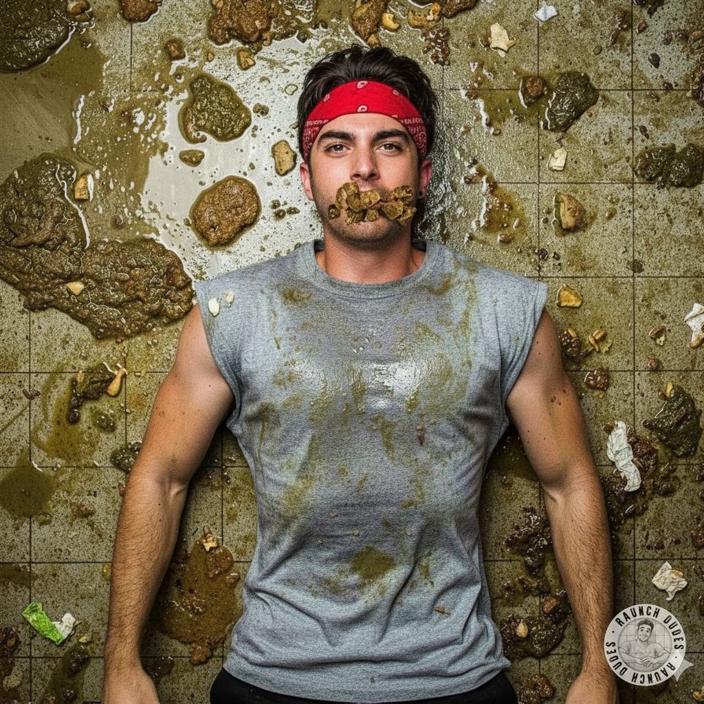 This pig is drenched in puke and shit—absolute filth, and I’m obsessed. 😍💦 #gaypuke #gayscat #smell #hairy