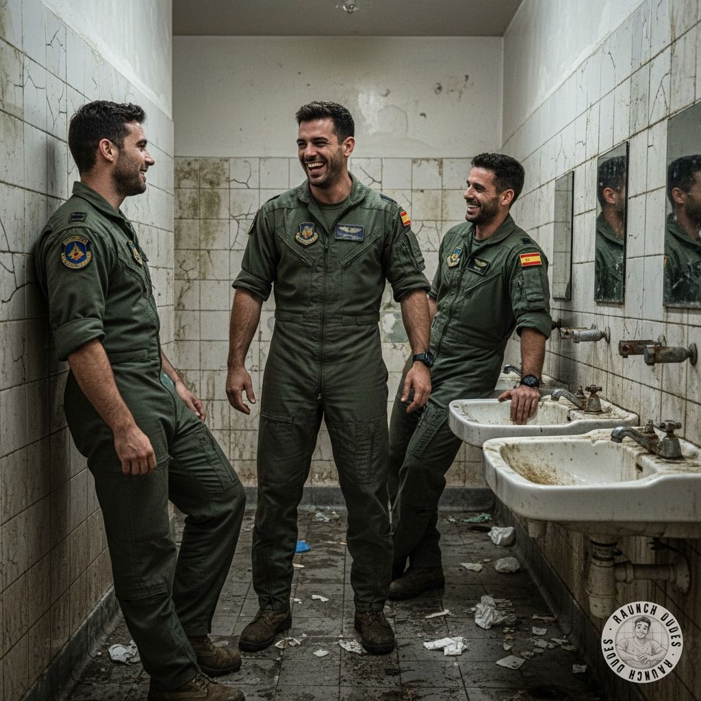 Three Spanish studs in uniform, ready to serve & be served. 😏 Who’s up for a little discipline? #military #toilet