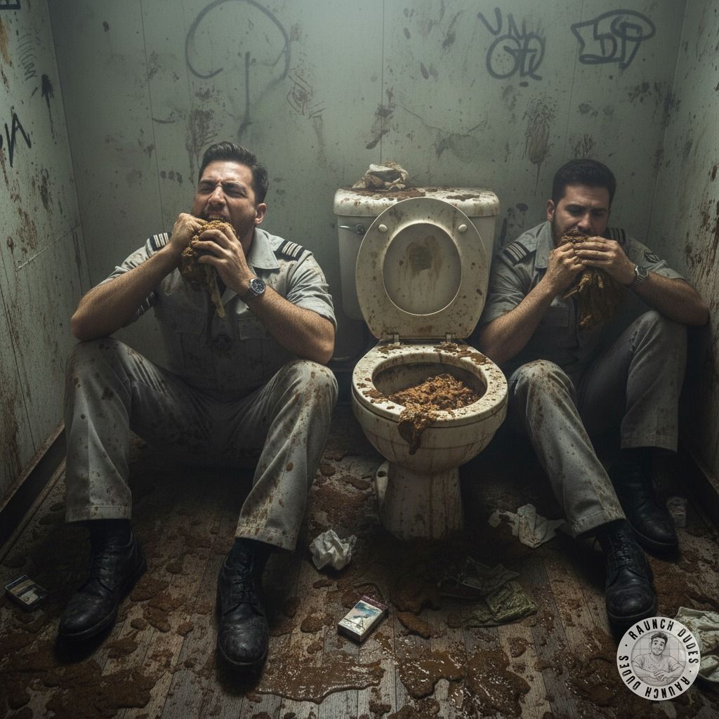 Two depraved pilots feasting on shit from the toilet—dirty, raw, and utterly irresistible. Who’s craving a taste? 😈💦...