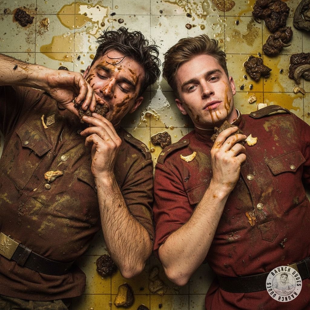 Two dirty Russian soldiers feasting on shit in a pool of vomit—absolute filth never looked so hot. 😈💦 #gaypuke #gayscat...