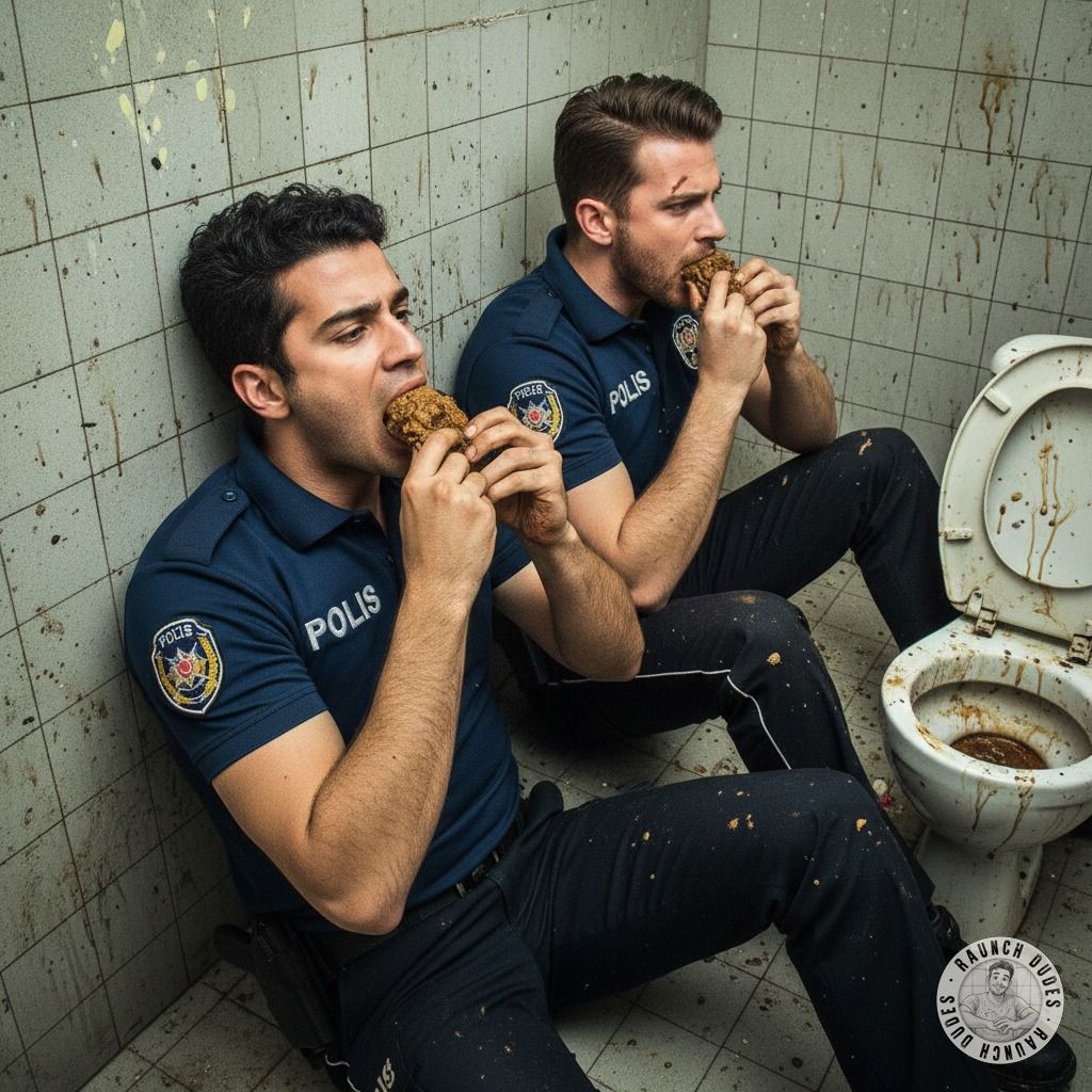 Two hot cops getting down in a dirty public toilet, licking each other’s asses like it’s their last meal. 😈🍑 #gayscat...