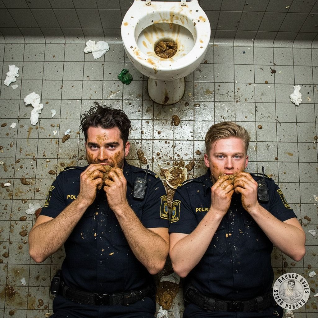 Two cops getting down on their knees, licking up every last drop of filth from the floor. Nothing hotter than a uniformed...