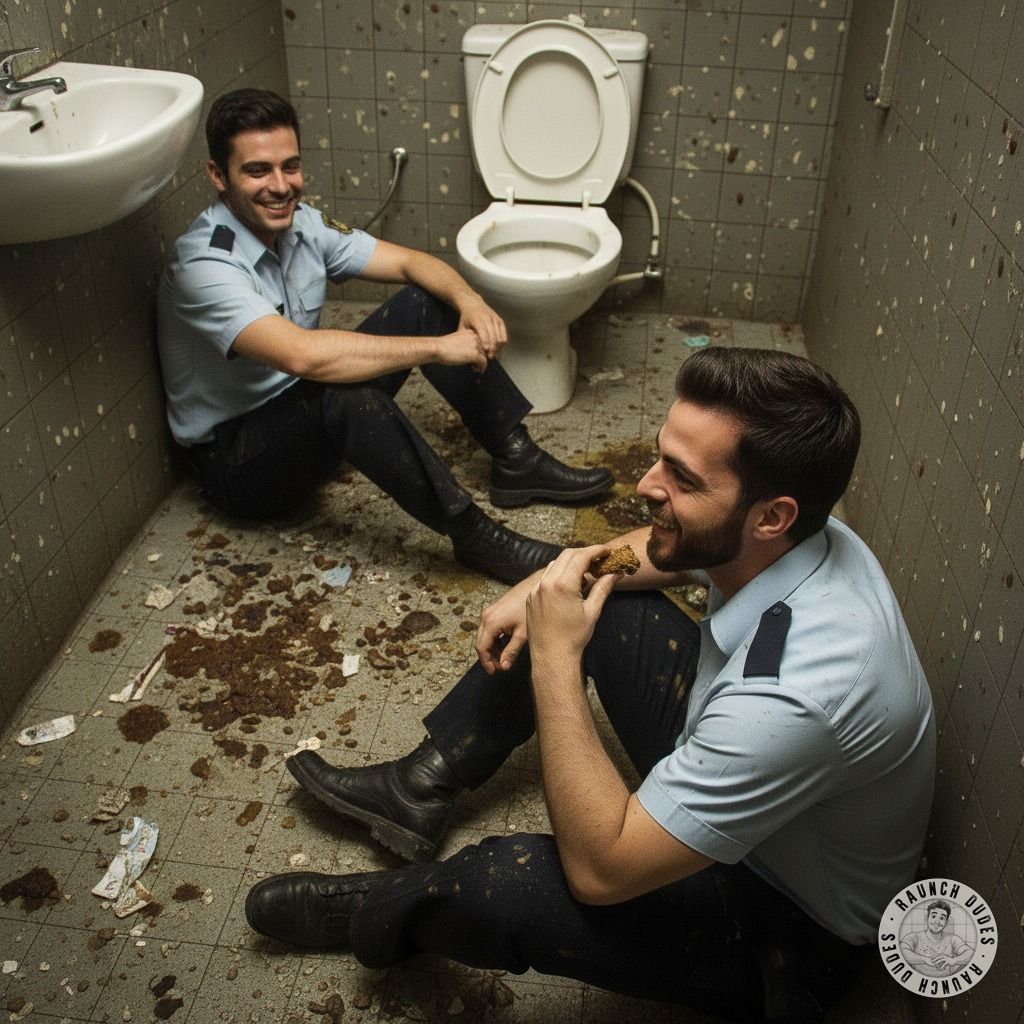 Two cops getting down on their knees, licking up every filthy drop from the floor. Nothing hotter than a uniformed pervert...