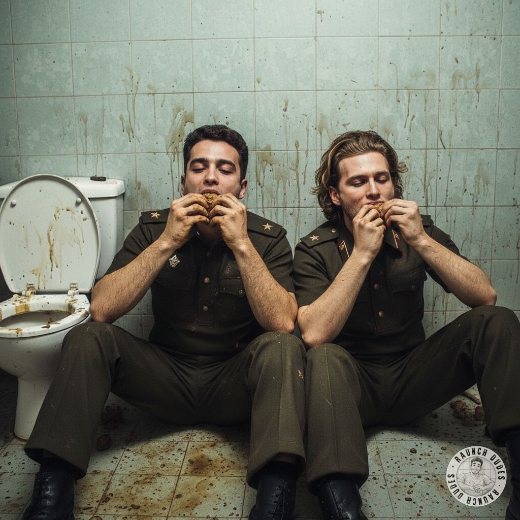 Two Norwegian soldiers getting down in a public toilet, licking each other’s assholes like it’s their last meal. Pure filth,...
