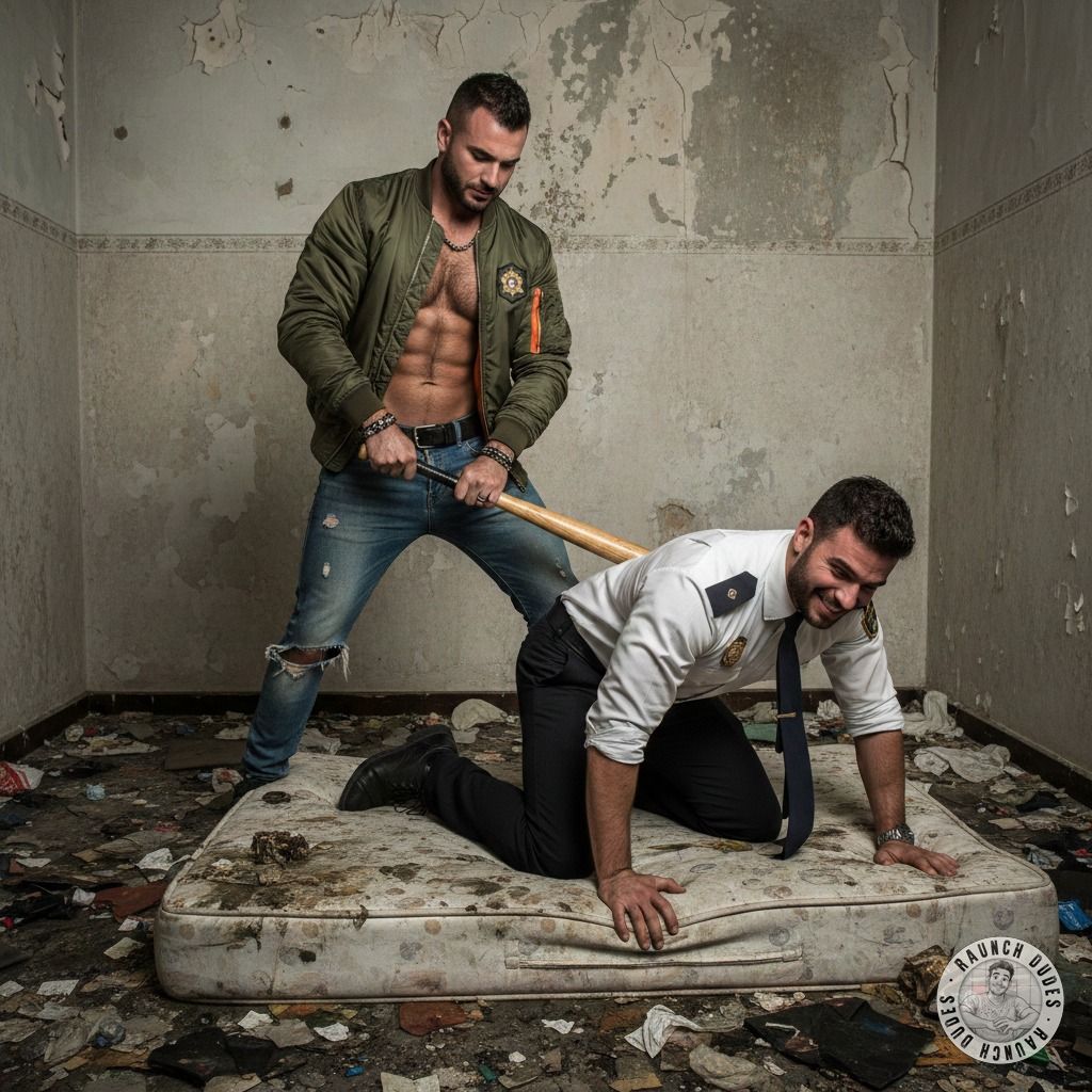 Cuffed and begging for more—this cop can’t resist the dominance of a rough skinhead. Power play at its finest! #dominance...