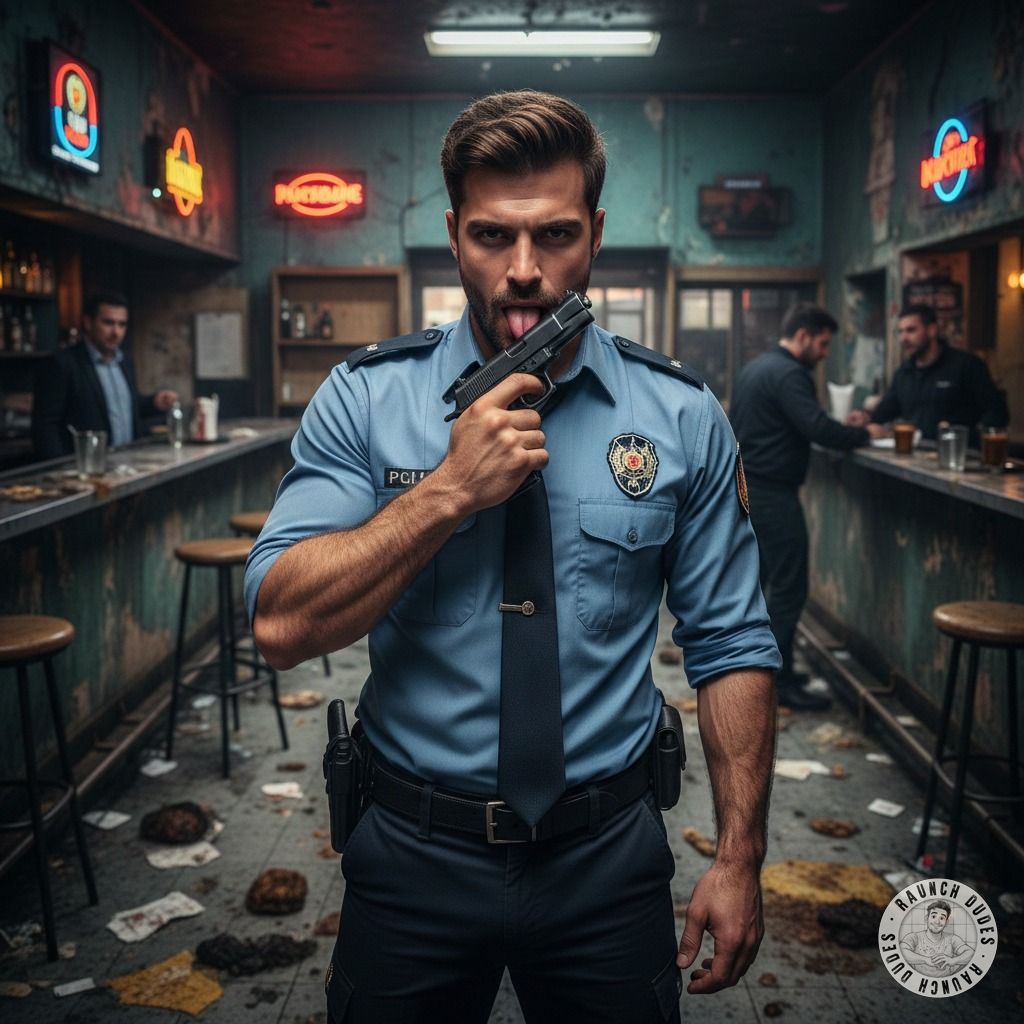 Officer’s got a filthy secret—licking his loaded gun like it’s his favorite toy. 🔥💦 Who’s ready to get arrested for this...
