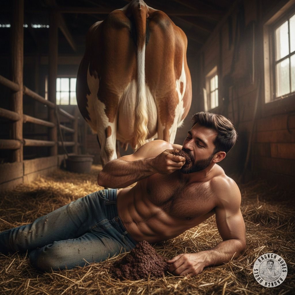 Fresh cow shit straight from the farm—this farmer knows how to enjoy his dirty pleasures. 🐄💩 #gayscat #dirtyfarm #petplay