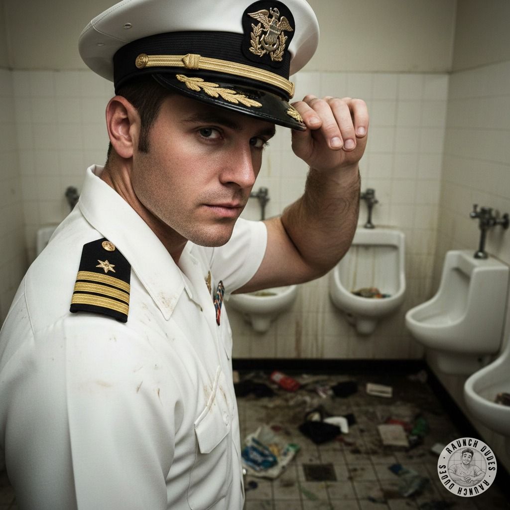 Caught in the public restroom, his uniform tight, the sailor’s cock throbs as he waits for a stranger’s touch. The scent of...