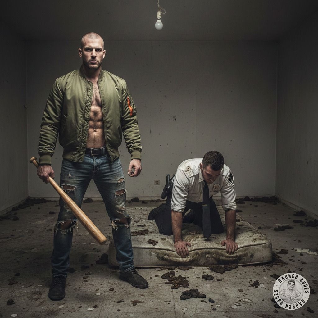 Cuffed and begging for more—this cop’s uniform is about to get *ruined* by a leather-clad skinhead. 😈🔥 #gayscat #dirtycops...