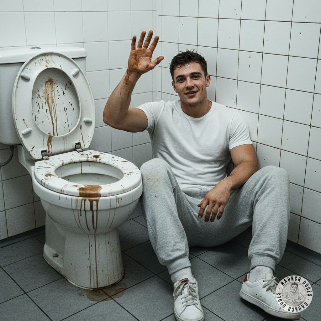 Waving goodbye with a smirk, sitting next to a filthy, shit-stained toilet. 😏💦 There’s something so hot about the raw,...