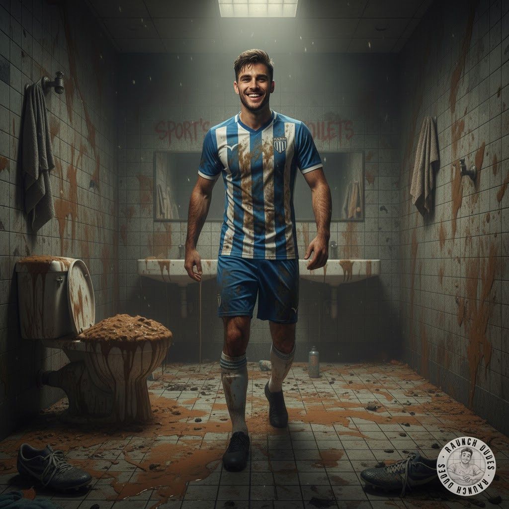 Post-match locker room vibes just got filthy. This hot soccer stud is loving every second in the dirtiest toilet around,...