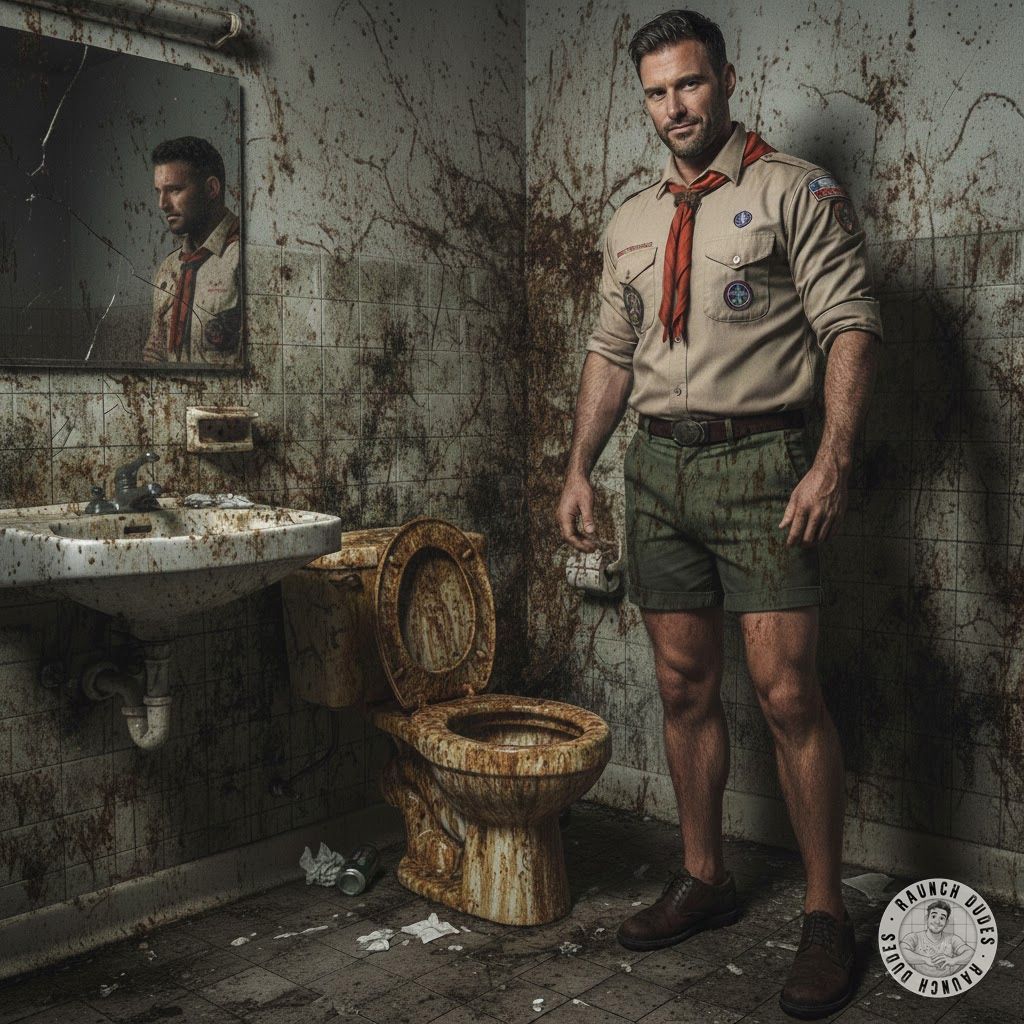 Scout leader caught in a filthy toilet, pants down, ass out—who knew uniform fetish was this hot? 😈🔥 #gayscat #dirtyscouts...