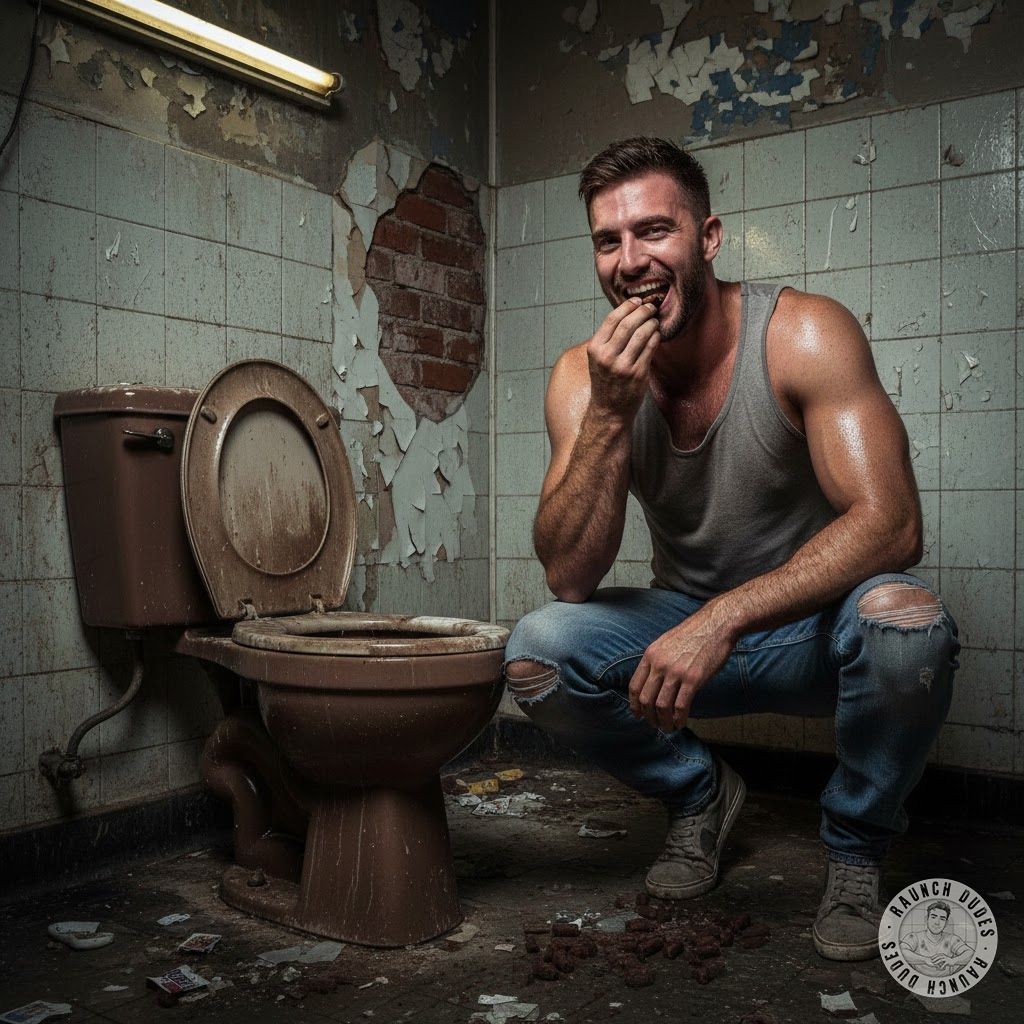 Nothing hotter than a dirty boy getting his fill at a gas station toilet. 😈💦 The smell, the taste, the thrill—pure filth...