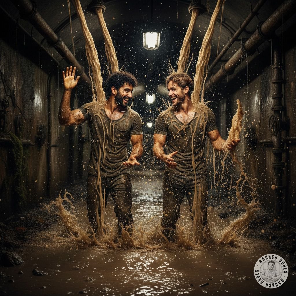 Down in the sewers, where the real fun flows 💩 These two hot bastards are splashing around in the thick, warm river of shit....