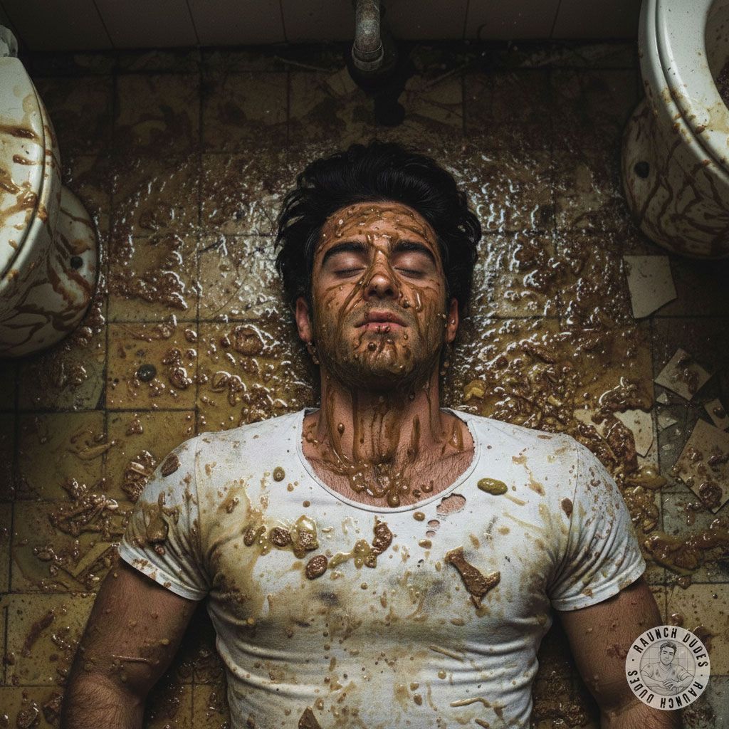 Nothing hotter than a boy covered in filth, his body a canvas of mess—shit, puke, and pure desire. The bathroom floor his...